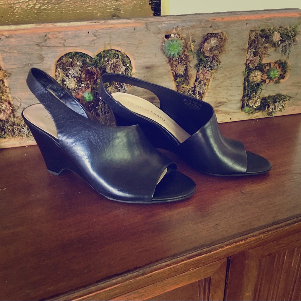 Franco Sarto Peep Toe Half D’Orsay Leather Wedges